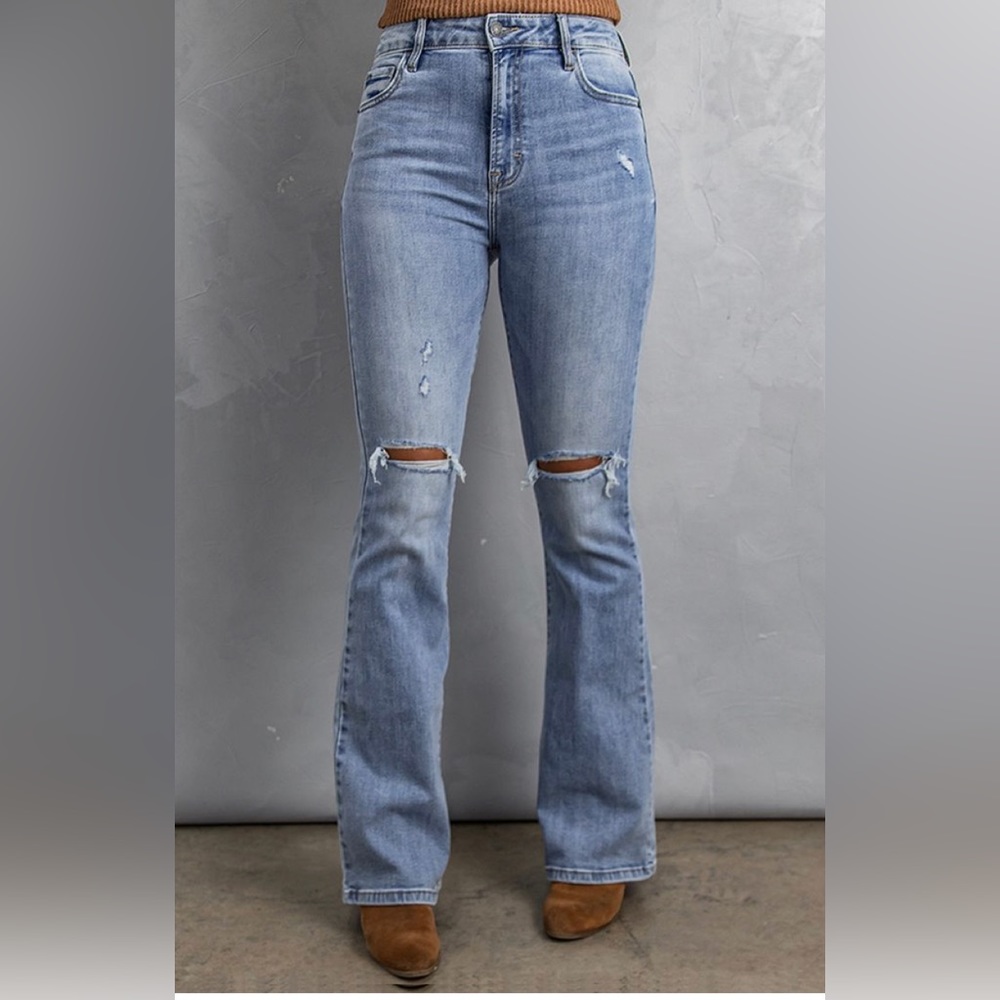 Abercrombie & Fitch Faded Light Blue Ripped Bootcut Jeans